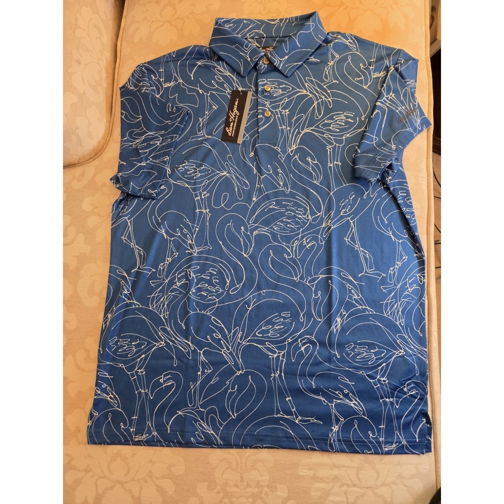 Ben Hogan Men's Linear Flamingo Perf Golf Polo Shirt Lapis Blue UV Sz M NEW! - Picture 3 of 12